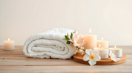 Spa still life art collection featuring serene spa scenes. copyspace for text