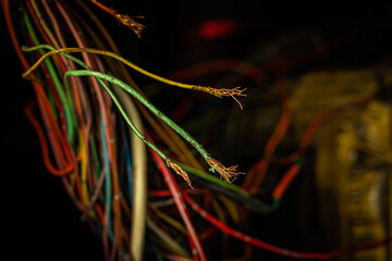 Frayed Old Wires with Dark Background