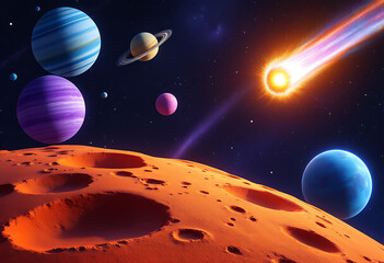 Cosmic Collision A Stunning Depiction of an Asteroid Impacting a Planet in a Vibrant Solar System