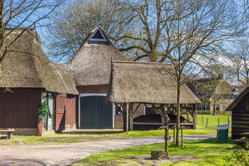 Historic agricultural buildings in the center of Orvelte, Netherlands