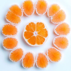 Vibrant Orange Citrus Slices Arranged in Circular Pattern Over White