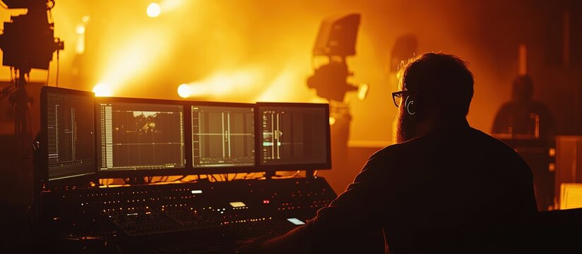Technician works at control panel during live event.
