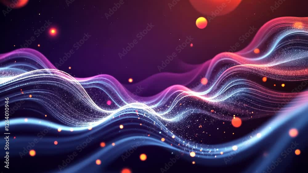 Poster a colorful design with a red center and blue and orange surrounding it. the design is made up of man