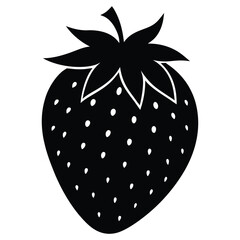 Strawberry Silhouette Vector Art - Black Strawberry Fruit Illustration