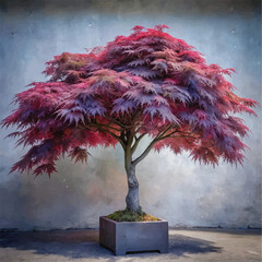 Watercolor illustration of a vibrant Japanese Maple tree with delicate, colorful leaves