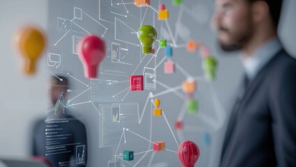 Exploring Possibilities: A Professional Engaging with Data and Ideas Through Vibrant Visuals Representing Innovation and Connectivity in Today's Business Landscape.