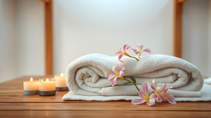 Spa still life art collection featuring serene spa scenes. copyspace for text