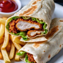 A serving of zinger wrap filled with crispy fried chicken, lettuce, and mayo wrapped in a tortilla 1