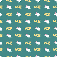 Seamless White Mice and Cheese Block Cute Pattern. Perfect for party decorations, kid projects, fabric prints, gift wrapping, and creative designs with an adorable cheese-and-mouse theme