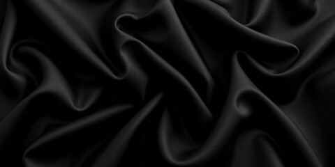 Fototapeta premium Sleek, deep black satin fabric exudes elegance with its lustrous, velvety finish—captivating in every detail