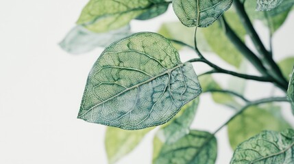 Close-up Green Leaves White Background, Nature