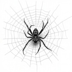 Obraz premium A mesmerizing black-and-white depiction of a spider entwined within its complex, delicate web. Intricate details highlight the spider's form against the ethereal lattice