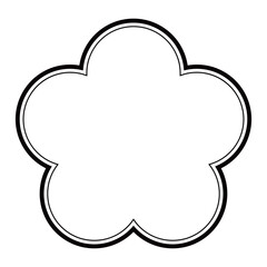 梅の花の形のフレーム素材イラスト　コピースペースあり(白地)　背景透過　白黒