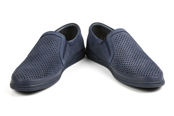 Men's leather blue shoes. Men's shoes made of genuine leather insulated on a white background.