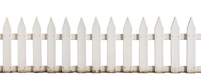classic white picket fence with pointed tops, symbolizing charm and tradition, adds welcoming touch to any property