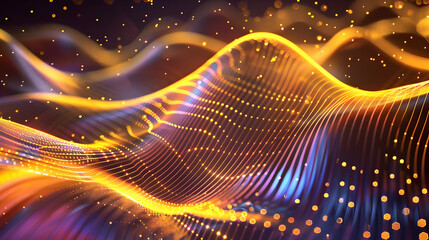 Abstract digital waves with glowing particles, representing sound or data visualization.