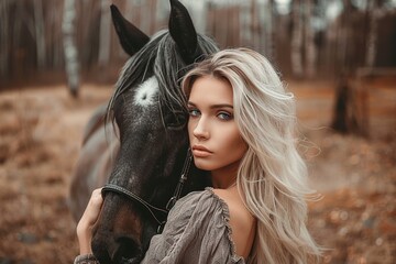 Obraz premium A Portrait of a beauty blonde with horse
