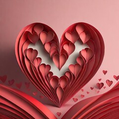 3D red paper hearts against a white and pink background with copy space for valentine cards, poster, banner 