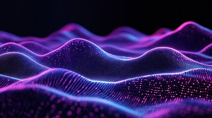 Obraz premium Abstract glowing data waves, digital landscape, dark background, tech presentation