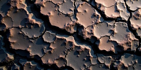 A mesmerizing close-up of sunbaked earth reveals its textured layers&mdash;darkened crust over light-toned subsoil&mdash;with a captivating reddish-brown hue
