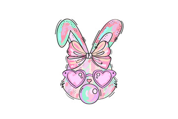 Cute pastel bunny with a bow and heart-shaped glasses, Pastel Brushstroke Easter Sublimation T Shirt Design