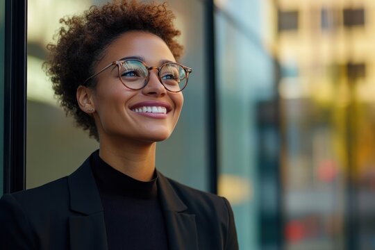 A happy businesswoman in glasses professional smiling female.