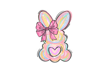 cute bunny with bows, Pastel Brushstroke Easter Sublimation T Shirt Design