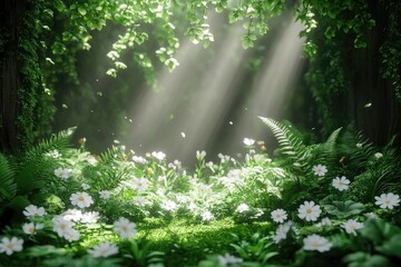 Fototapeta premium Forest Sunlight Illuminates Daisies