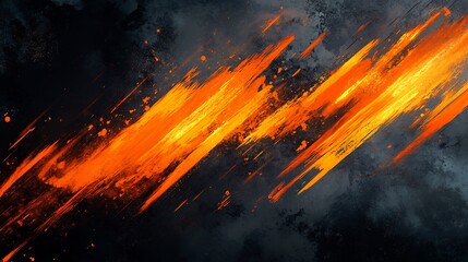 Fiery orange streaks dynamically slash across dark smoky background creating intense visual energy. AI Generated