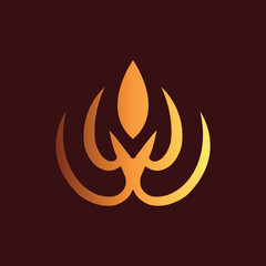 Elegant Golden Flame Lotus Logo on Maroon Background