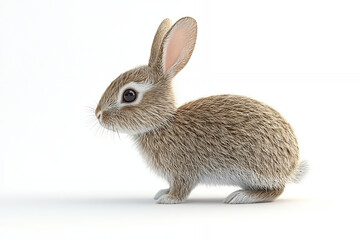 Obraz premium Adorable baby bunny, light brown fur, side profile, white background.