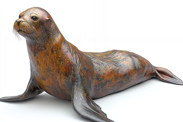 Obraz premium Bronze-colored sea lion sculpture, resting pose, detailed texture.