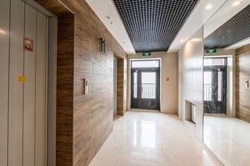 Russia, Moscow- May 27, 2020: interior apartment public place, house entrance. doors, walls, staircase corridors