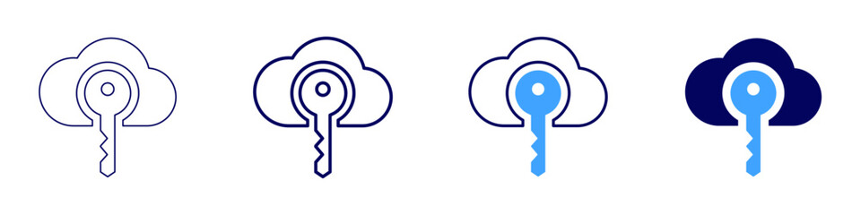 Cloud key icon in 4 different styles. Thin Line, Line, Bold, and Bold Line. Duotone style. Editable stroke
