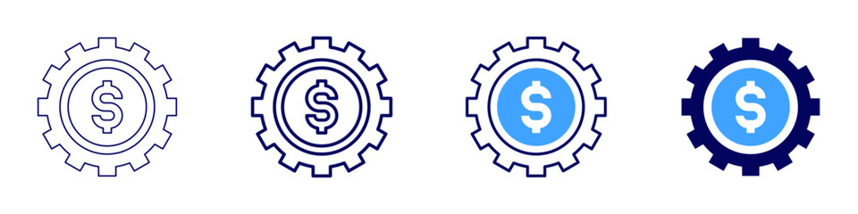 Gear management icon in 4 different styles. Thin Line, Line, Bold, and Bold Line. Duotone style. Editable stroke