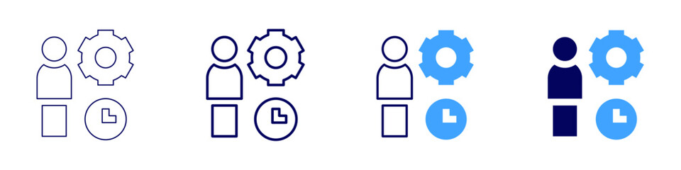 Human management icon in 4 different styles. Thin Line, Line, Bold, and Bold Line. Duotone style. Editable stroke