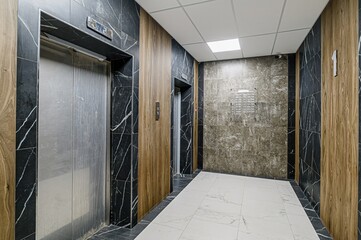 Russia, Moscow- May 27, 2020: interior apartment public place, house entrance. doors, walls, staircase corridors