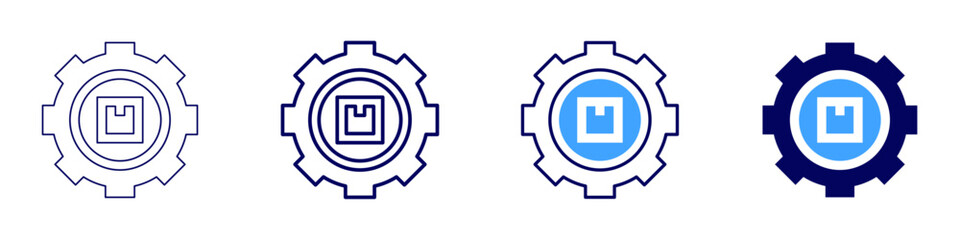 Work settings icon in 4 different styles. Thin Line, Line, Bold, and Bold Line. Duotone style. Editable stroke