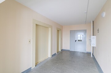 Russia, Moscow- May 27, 2020: interior apartment public place, house entrance. doors, walls, staircase corridors