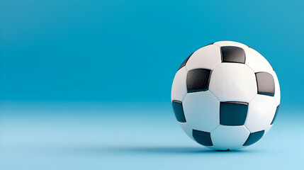 Fototapeta premium Soccer ball on blue background, copy space