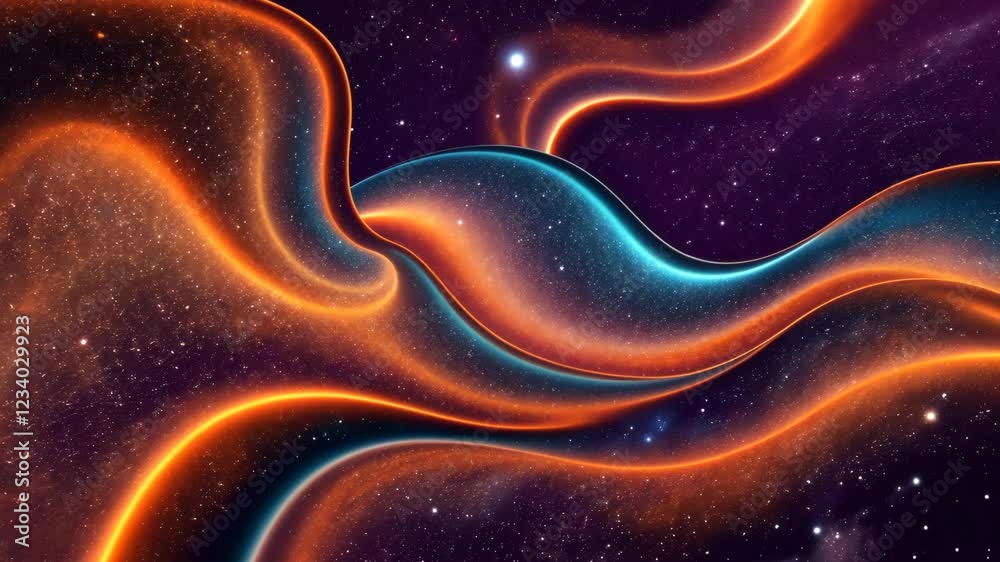 Poster a colorful design with a red center and blue and orange surrounding it. the design is made up of man