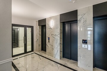 Russia, Moscow- May 27, 2020: interior apartment public place, house entrance. doors, walls, staircase corridors