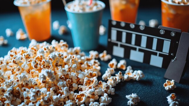 Movie Night Delight: Popcorn and Drinks on Set