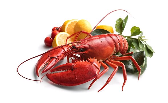 Boiled Spiny lobster with campot pepper on white background