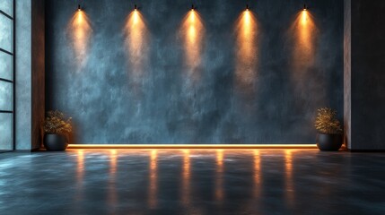 Industrial Loft Interior Design:  Dark Walls, Warm Lighting, and Polished Concrete Floor