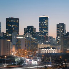 Naklejka premium City skyline at night, urban lights 1