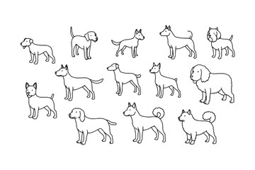Seamless pattern of hand-drawn different dog breeds, adorable pet illustration for backgrounds and textiles