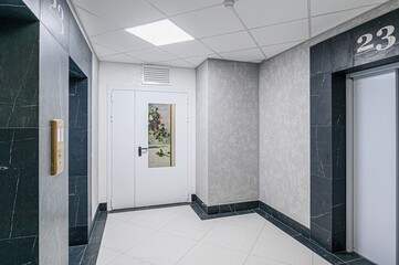 Russia, Moscow- May 27, 2020: interior apartment public place, house entrance. doors, walls, staircase corridors