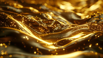 Naklejka premium A shimmering gold wave texture with sparkling highlights, evoking luxury and elegance.