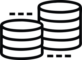 Database icon, cylindrical shape, stacked disks, data storage symbol, minimalist design, black and white illustration, simple lines, tech concept, server stack, digital information, computer hardware,